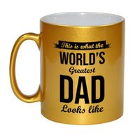 Worlds Greatest Dad cadeau mok / beker goudglanzend 330 ml - feest mokken - thumbnail