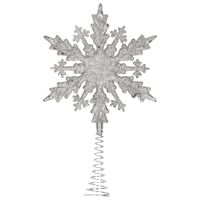 Kunststof kerstboom platte sneeuwvlok piek glitter zilver 20 cm - thumbnail