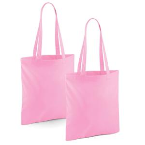 Draagtasje met hengsels - 2x - lichtroze - 42 x 38 cm - katoen - 10 liter - boodschappen - gymtas