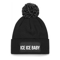 Ice ice baby muts met pompon unisex one size - zwart - thumbnail