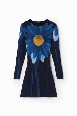Geribde mini-jurk met madeliefje - BLUE - L