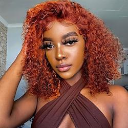 Onverwerkt maagd haar 4x13 Sluiting Pruik Korte bob Braziliaans haar Diep krullend Afro Kinky Curly Oranje Bordeaux Meerkleurig Pruik 130% 150% 180% Haardichtheid met babyhaar Haar met highlights Lightinthebox