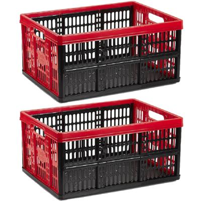 Plasticforte opbergkrat - 2x - vouwbaar - 33 Liter - 48 x 35 x 24 cm - vouwkratten - zwart/rood