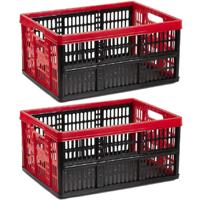 Plasticforte opbergkrat - 2x - vouwbaar - 33 Liter - 48 x 35 x 24 cm - vouwkratten - zwart/rood