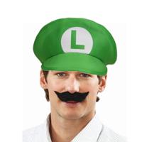 Loodgieter Luigi verkleed set - pet en snor - groen - gamer verkleed accessoires