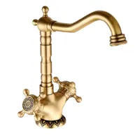 Antiek Messing Waskomkraan - Gegraveerd | Enkel Handvat | Warm & Koud Water