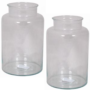 Set van 2x stuks glazen melkbus vaas/vazen 9 liter smalle hals 19 x 30 cm