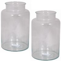 Set van 2x stuks glazen melkbus vaas/vazen 9 liter smalle hals 19 x 30 cm - thumbnail