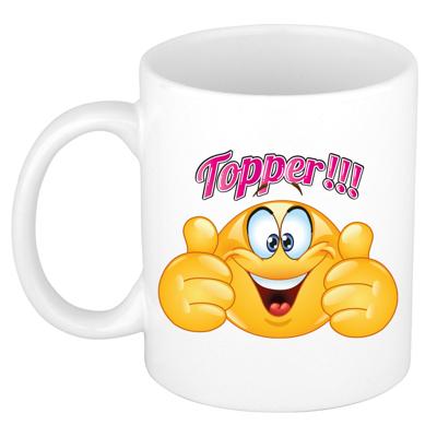Cadeau koffie/thee mok - duim omhoog smiley - topper - roze - 300 ml - keramiek Cadeau koffie/thee mok - duim omhoog smiley - topper - roze - 300 ml - keramiek