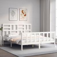 Bedframe met hoofdbord massief hout wit