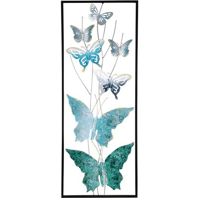 Pro Garden Wanddecoratie vlinder - blauw - 75 x 30 cm - metalen frame met vlinders
