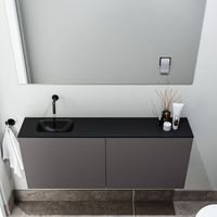 Zaro Polly toiletmeubel 120cm donkergrijs met zwarte wastafel zonder kraangat links - thumbnail