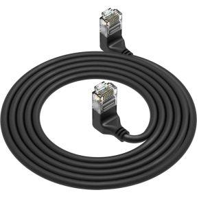 ACT Zwarte 0.15 meter U/UTP CAT6A LSZH Slimline patchkabel met RJ45 connectoren 90° haaks boven naa