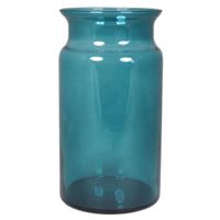 Bloemenvaas - turquoise blauw/transparant glas - H29 x D16 cm - thumbnail