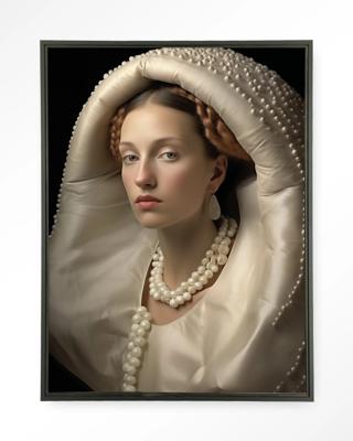 Urban Cotton Wandkleed 'Queen Of Pearls' 80 x 110cm in Floating Frame - black