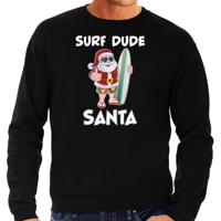 Surf dude Santa - Fun Kersttrui sweater - zwart - voor heren - Kerstkleding / Christmas outfit