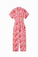 Gebloemde worker jumpsuit - RED - M - thumbnail