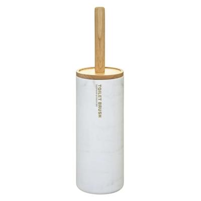 5Five WC-/toiletborstel met houder - wit met marmer effect - kunststof/bamboe - 38 cm