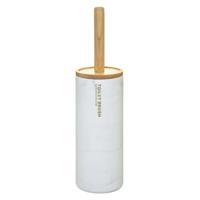5Five WC-/toiletborstel met houder - wit met marmer effect - kunststof/bamboe - 38 cm
