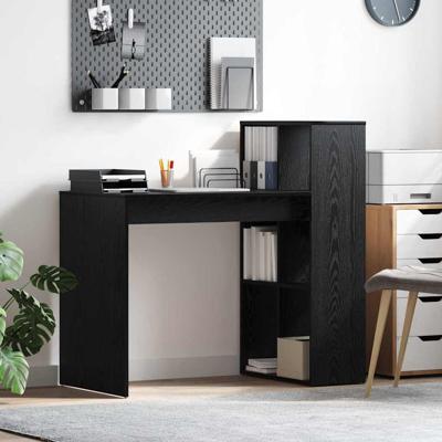 Bureau met plank Zwart eiken 108 x 55 x 103.5 cm Bewerkt hout