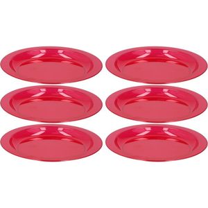6x Ontbijtbordje rood 20 cm kinderservies van plastic/kunststof