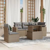 6-delige Loungeset met kussens poly rattan beige