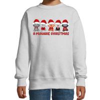 Kersttrui/sweater voor jongens/meisjes - Miauwie Christmas - grijs - Kerst poesjes