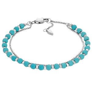 Fossil JF04445040 Armband Beads staal-composite zilverkleurig-turquoise 4 mm 16,5-20 cm