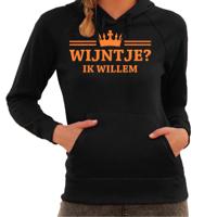 Koningsdag hoodie voor dames - wijntje - zwart - met glitters - oranje feestkleding - thumbnail