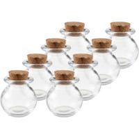 Kleine flesjes/potjes - 8x - glas - met kurk dop - 5 x 6 cm - Bedankjes/weggevertjes