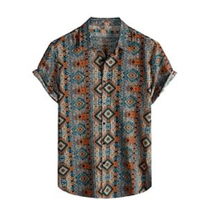 Voor heren Overhemd Hawaiiaans overhemd Tribal Grafische prints Wijnoogst Strijkijzer Marineblauw Hemelsblauw Oranje Regenboog Koffie Straat Casual Korte Mouw Afdrukken Button-omlaag Kleding Tropisch Lightinthebox