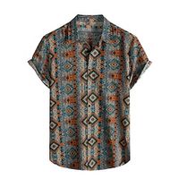 Voor heren Overhemd Hawaiiaans overhemd Tribal Grafische prints Wijnoogst Strijkijzer Marineblauw Hemelsblauw Oranje Regenboog Koffie Straat Casual Korte Mouw Afdrukken Button-omlaag Kleding Tropisch Lightinthebox