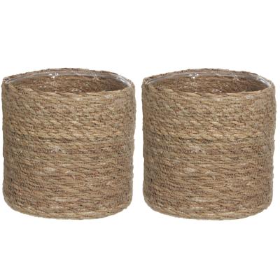 Mica Decorations Plantenmand - 4x - rotan - naturel met bruin - 20 cm
