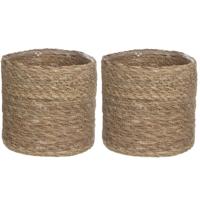 Mica Decorations Plantenmand - 4x - rotan - naturel met bruin - 20 cm