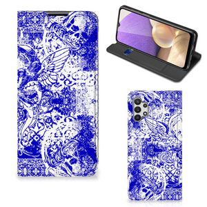 Mobiel BookCase Samsung Galaxy A32 5G Angel Skull Blauw