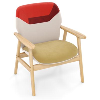 Moderne Bijzetstoel Gestoffeerde Stoel met Ruime Rugleuning Zitkussen van Schuimrubber Frame van Rubberhout Comfortabele Leesstoel voor in de Woonkamer of Thuiskantoor