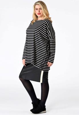 Yoek Imitatieleren rok met strepen | Zwart | Maat XL