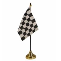 Finish Race thema tafelvlaggetje - 10 x 15 cm - met gouden standaard - H27 cm