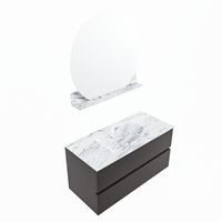 MONDIAZ VICA-DLUX 100cm badmeubel onderkast Dark grey 2 lades. Inbouw wastafel CLOUD midden 1 kraangat, kleur Glace, en spiegel model SPOT - thumbnail