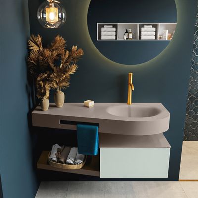 MONDIAZ RIVA 120cm badmeubel onderkast / planchet kleur Greey met 1 lade. Wastafel DULCET rechts 1 kraangat kleur Smoke. MONDIAZ RIVA 120cm badmeubel onderkast / planchet kleur Greey met 1 lade. Wastafel DULCET rechts 1 kraangat kleur Smoke.