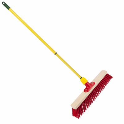 Buemag straatbezem - elaston vezel - hout - B40 cm - metalen telescoopsteel geel - 80 tot 130 cm