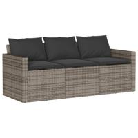 vidaXL Tuinbank 3-zits met kussens poly rattan grijs