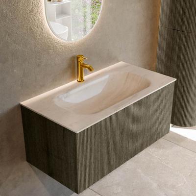 Badmeubel Mondiaz Kurve-Dlux | 90 cm | Meubelkleur Shadow | Wastafelkleur Meli | Solid surface | Wasbak midden spoelbak | 1 kraangat