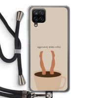 Aggressively drinks coffee: Samsung Galaxy A12 Transparant Hoesje met koord