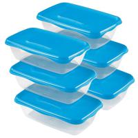 Vershoudbakjes Hega - set van 6x stuks - 0.9 liter - transparant/blauw - L20 x B12 x H8 cm