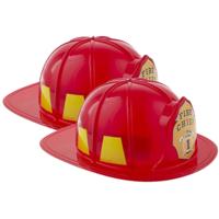 Funny Fashion rode brandweerhelm - 2x stuks - voor volwassenen - Carnaval verkleed hoeden - kunststo
