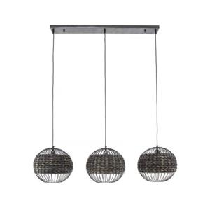 Hoyz Collection - Hanglamp 3x Bol Waterhyacint - Zwart Nikkel