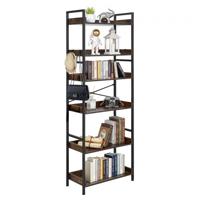 VEVOR Industriële Boekenkast, 6-laags, Vintage Ladderplank met Metalen Frame, Boekenkast met Open Planken, Vrijstaande Plank voor Woonkamer, Slaapkamer, Keuken, Thuiskantoor, Rustiek Bruin