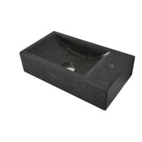 SaniSupply Recto mini fontein natuursteen 36x18x10 cm rechts zwart - thumbnail