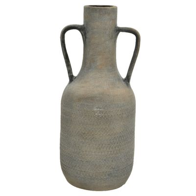 Vaas fles model - terracotta - grijs - D19 x H45 cm